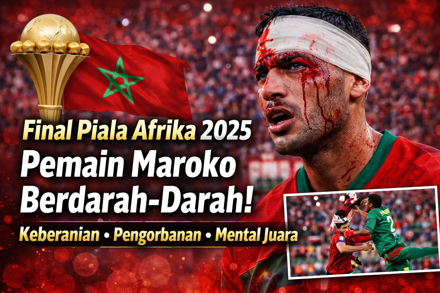 Insiden benturan keras di laga puncak Piala Afrika 2025 menampilkan keberanian, pengorbanan, dan mental baja pemain Timnas Maroko.