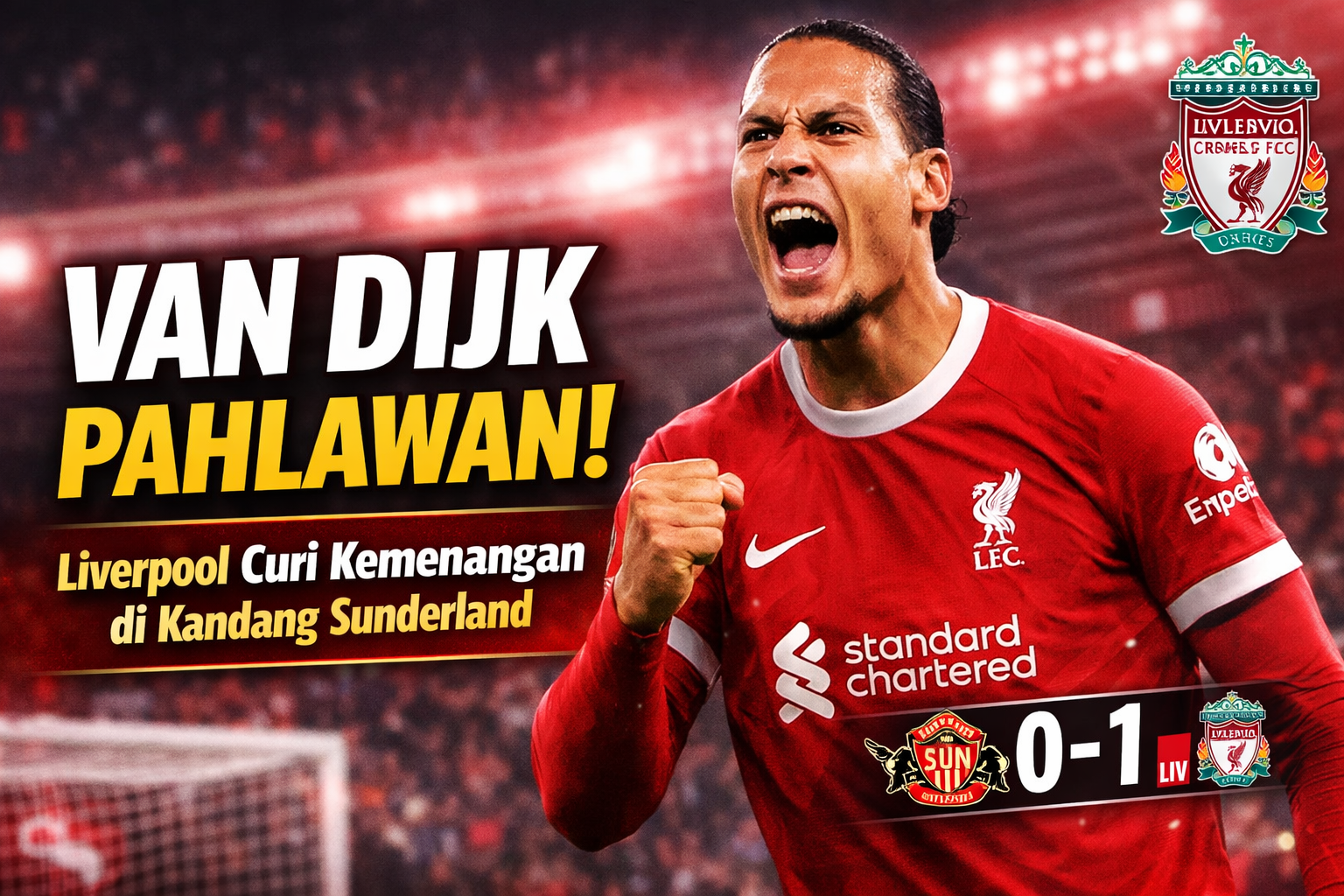 Van Dijk Jadi Pahlawan, Liverpool Amankan Kemenangan Penting di Kandang Sunderland